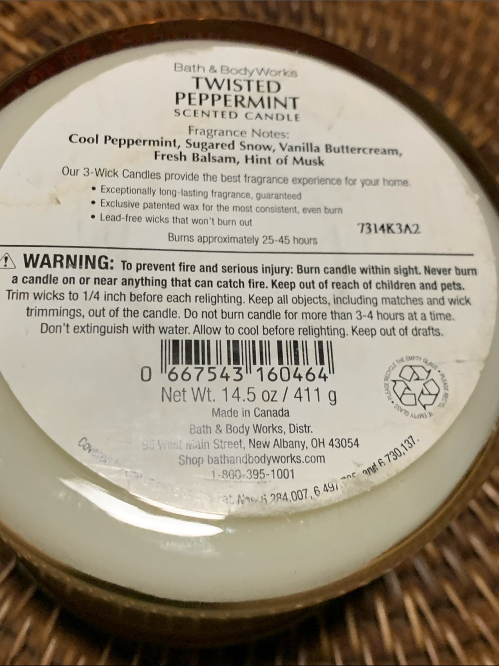 Bath & Body Works Twisted Peppermint Candle - White with Red and Pink Accents - Picture 3 of 4